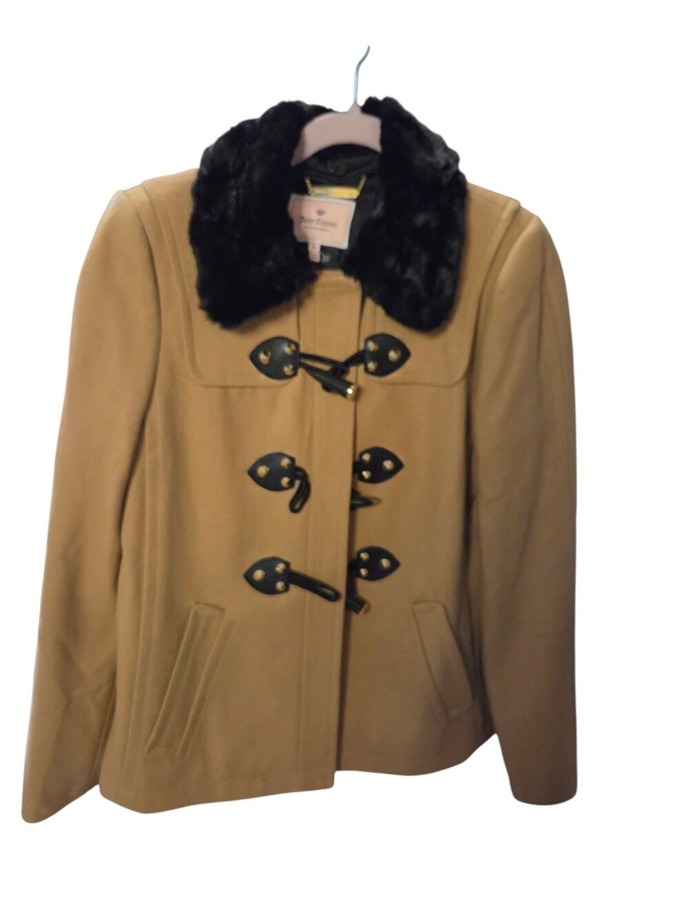 Juicy Couture Toggle Faux Fur Trim Wool Jacket